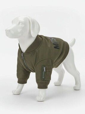 Moschino Green Twill Logo Dog Bomber Jacket 40CM